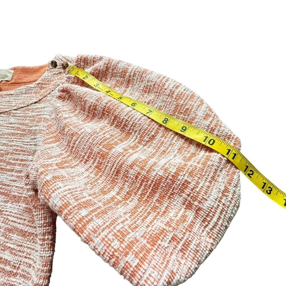 Melloday Knit Top M Orange White Puff Sleeve Tweed Cottagecore Boat Neck Classic - Picture 9 of 14